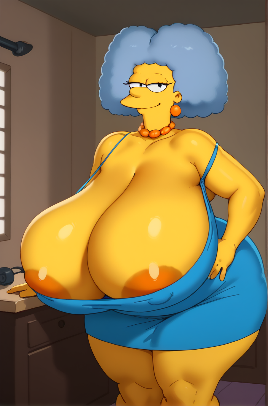 ai_generated areola_slip cleavage female huge_breasts lustre massive_breasts selma_bouvier the_simpsons