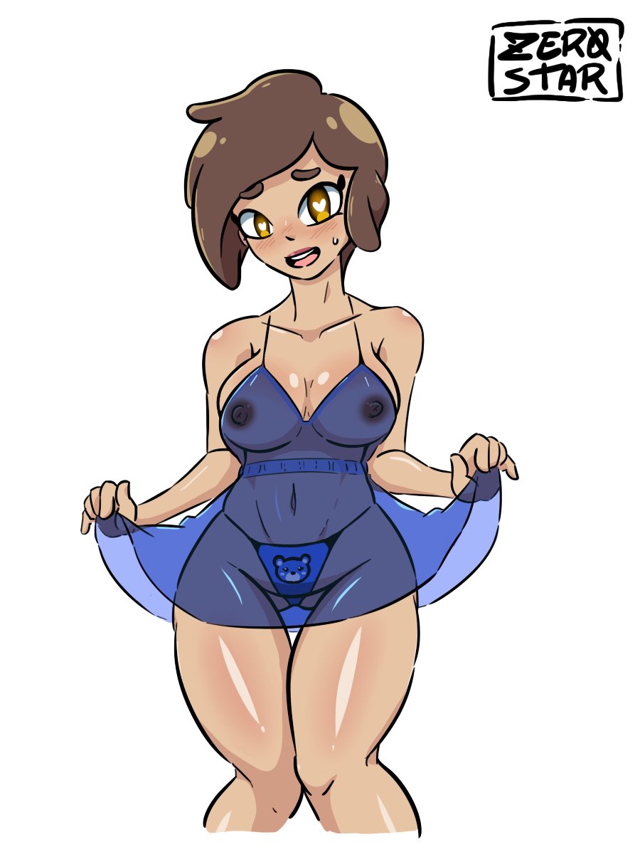 1girls amber_eyes big_breasts brown_hair dark-skinned_female embarrassed embarrassed_female fhs fhsz3r0 fnafhs fnafhs_z3ro fnafhsrule34 freddy's_mom_(fnafhs) lingerie mama_de_freddy_(fnafhs) martha_(fnafhs) milf see-through see-through_clothing sole_female standing tagme yellow_eyes z3star