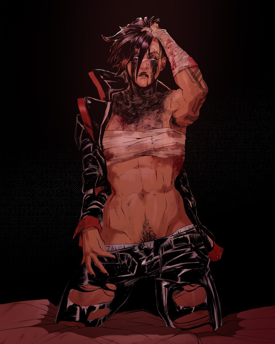 1girls abs arcane blacksalander bush emo female female_only goth happy_trail leather_jacket pants_down ripped_clothing ripped_pants tattoo tattoos vi_(league_of_legends)