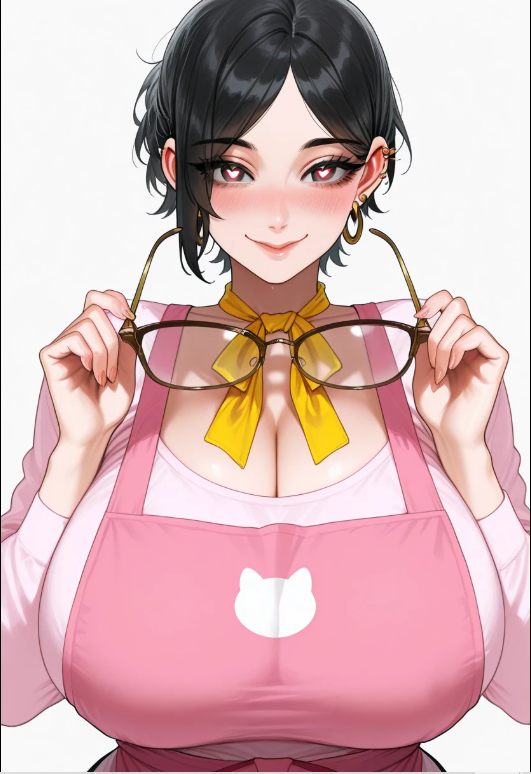 1girls absurdres ai_generated apron artist_name bare_hands big_breasts black_eyebrows black_eyelashes black_hair black_hair_female blush breasts brown_eyes cleavage closed_mouth clothed clothed_female clothes clothing doraemon ear_piercing ear_ring earring earrings eyebrows_visible_through_hair eyewear_removed female female_only glasses glasses_removed heart heart-shaped_pupils highres holding holding_eyewear holding_glasses holding_object holding_removed_eyewear housewife huge_breasts large_breasts long_sleeves looking_at_viewer married married_woman massive_breasts mature mature_female mature_woman milf mother nose_blush parted_bangs pink_apron pink_shirt pointy_chin ribbon ribbon_around_neck ribbons shirt short_hair simple_background smile smile_at_viewer solo solo_female symbol-shaped_pupils tamako_nobi unworn_eyewear white_background white_shirt yellow_neckwear yellow_ribbon