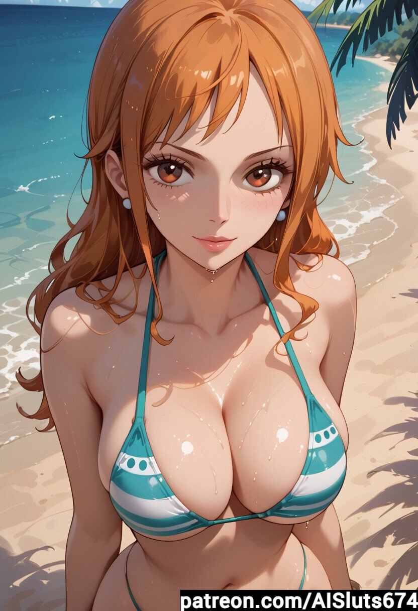 ai_generated ai_sluts beach bikini huge_breasts nami nami_(one_piece) one_piece orange_hair sole_female