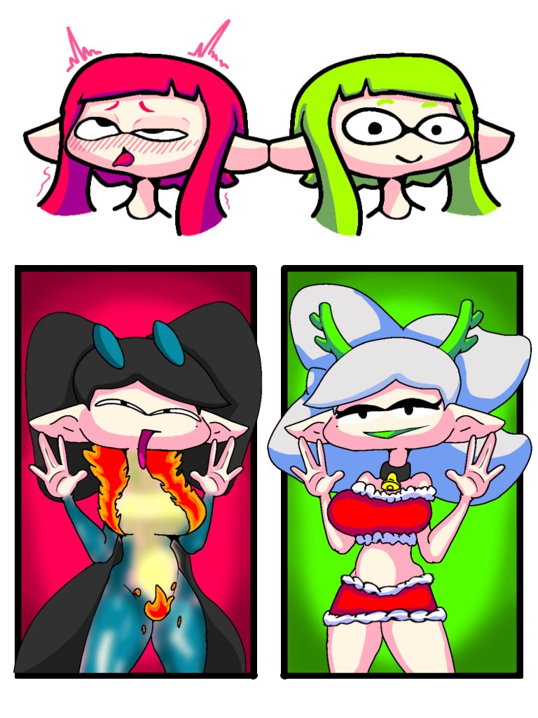 2024 4girls 5_fingers ahe_gao ahe_gao ahegao_face big_ass big_breasts callie_(splatoon) cephalopod cephalopod_humanoid christmas comedy female funny humor inkling inkling_girl marie_(splatoon) splatoon tagme thehoarder00 tongue tongue_out