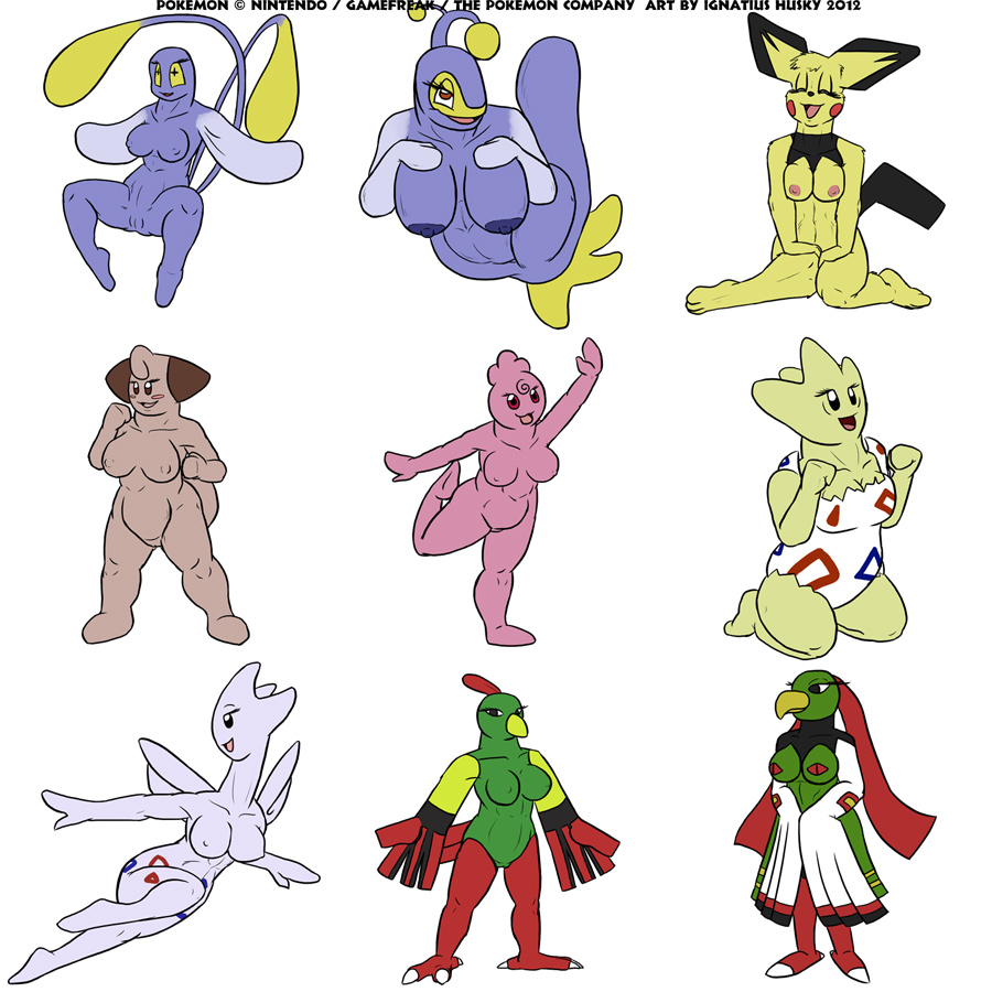 9girls anthro anthro_only areolae avian beak bird breasts chinchou claws cleavage cleffa dress eyelashes fairy female fish igglybuff ignatius_husky lanturn mouse multiple_girls natu nintendo nipples nude pichu pokemon pussy rodent sitting spread_legs standing text togepi togetic white_background wings xatu young