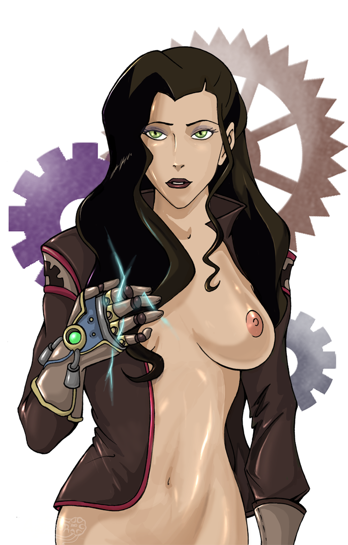 1girls agregor asami_sato avatar_legends bottomless clothing exposed_breast female female_only human medium_breasts open_clothes open_shirt shirt smooth_skin solo the_legend_of_korra