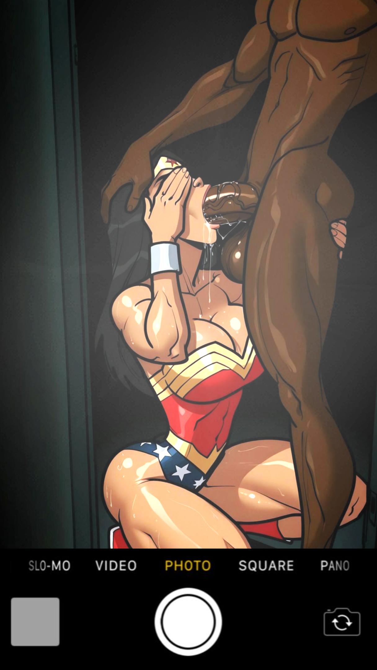 ai generated, blowjob, camera flash, camera phone, camera pov, camera view, cleavage, covered eyes, dark-skinned male, dc, dc comics, diana prince, fellatio, hand over face, interracial, oral, pale-skinned female, phone camera, phone screen, will of ai, wonder woman, wonder woman (series)