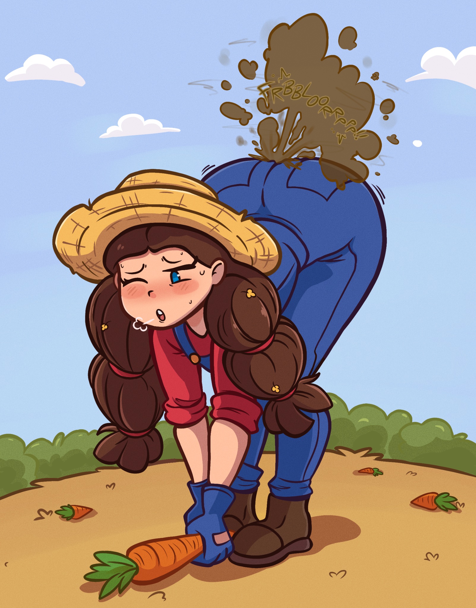 1girls, ass, bending over, bent over, brap, breasts, denim, farmer, fart, fart fetish, fat ass, female, gassy, gassy female, hay day, jeans, keloku, mavis (hay day), passing gas, smelly, supercell
