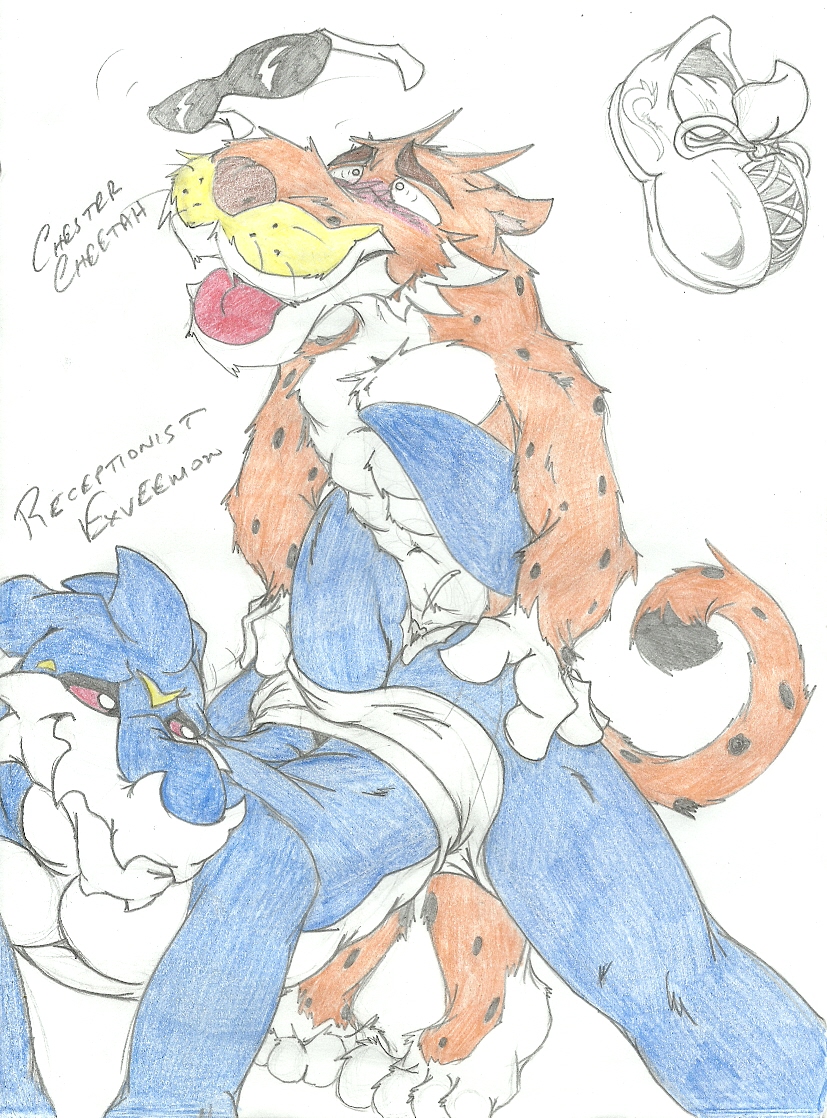 abs anal anthro blush cheetah chester_cheetah crossover cum cum_in_ass cum_inside digimon doggy_style duo exveemon feline from_behind fur furry furry_only gay hopelesshighschool interspecies looking_back male male_only mascot no_humans orgasm penetration reptile scalie sex