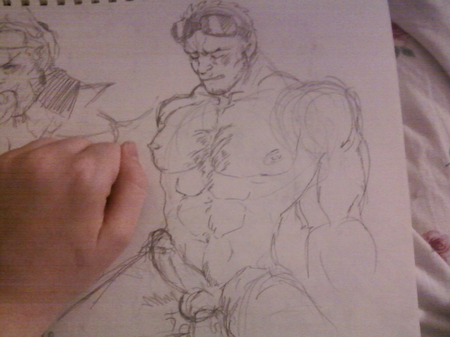 2boys abs anal_penetration anal_sex artist_self-insert average_sized_penis chest_hair erect_nipples erect_while_penetrated erection eyes_closed facial_hair gay goggles_on_forehead jack_cayman madworld mostly_offscreen_character muscular_male nude_male pecs pencil_(artwork) pubic_hair retracted_foreskin riding_penis sitting_on_penis sketch_page spread_legs tagme