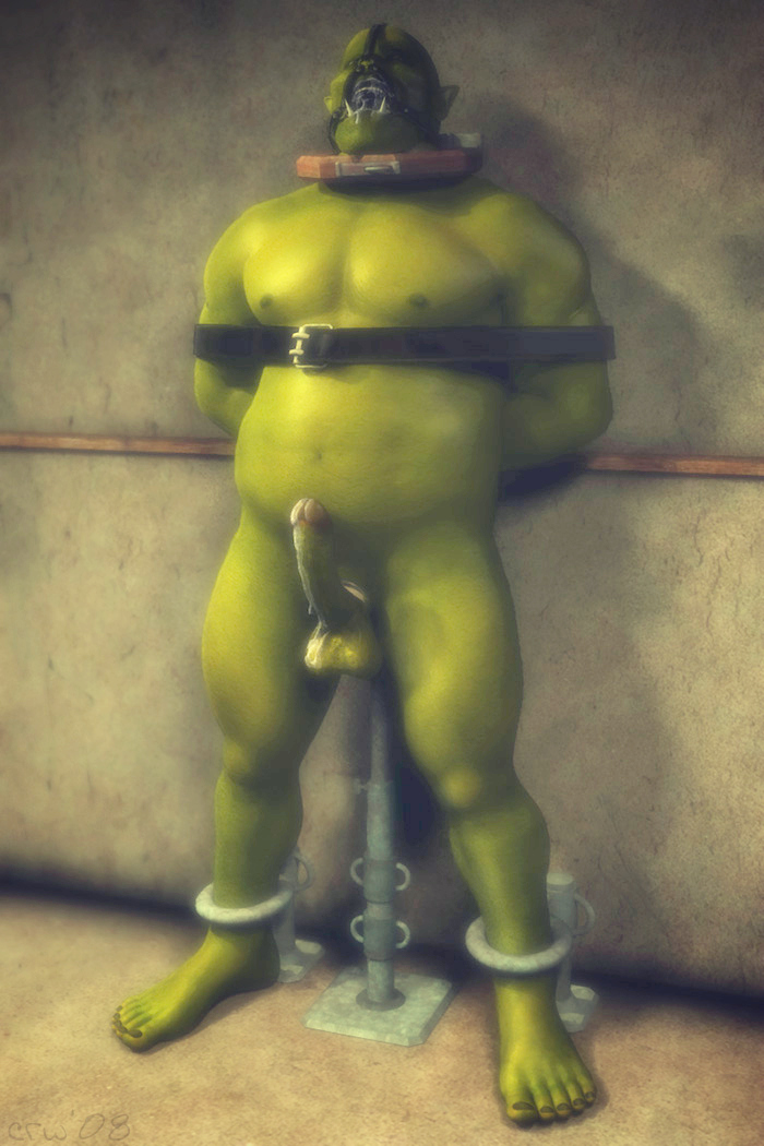 1boy 3d bald ball_gag balls ballsack beefy cock_ring collar corwyn duplicate erect_penis erection gag green_skin humanoid humanoid_penis male male_nipples male_only musclegut muscular_male nude_male orc penis pointy_ears precum precum_drip restrained restraints scrotum shaved_crotch smooth_skinned_male solo tagme testicles tusks warcraft world_of_warcraft