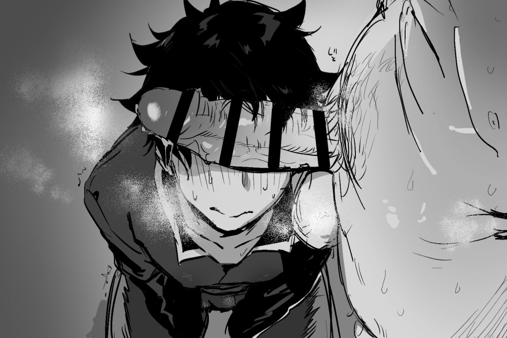 blush, gay, imminent sex, iwatani naofumi, male, male focus, male only, msg, penis, penis covering eyes, tate no yuusha no nariagari, the rising of the shield hero, yaoi