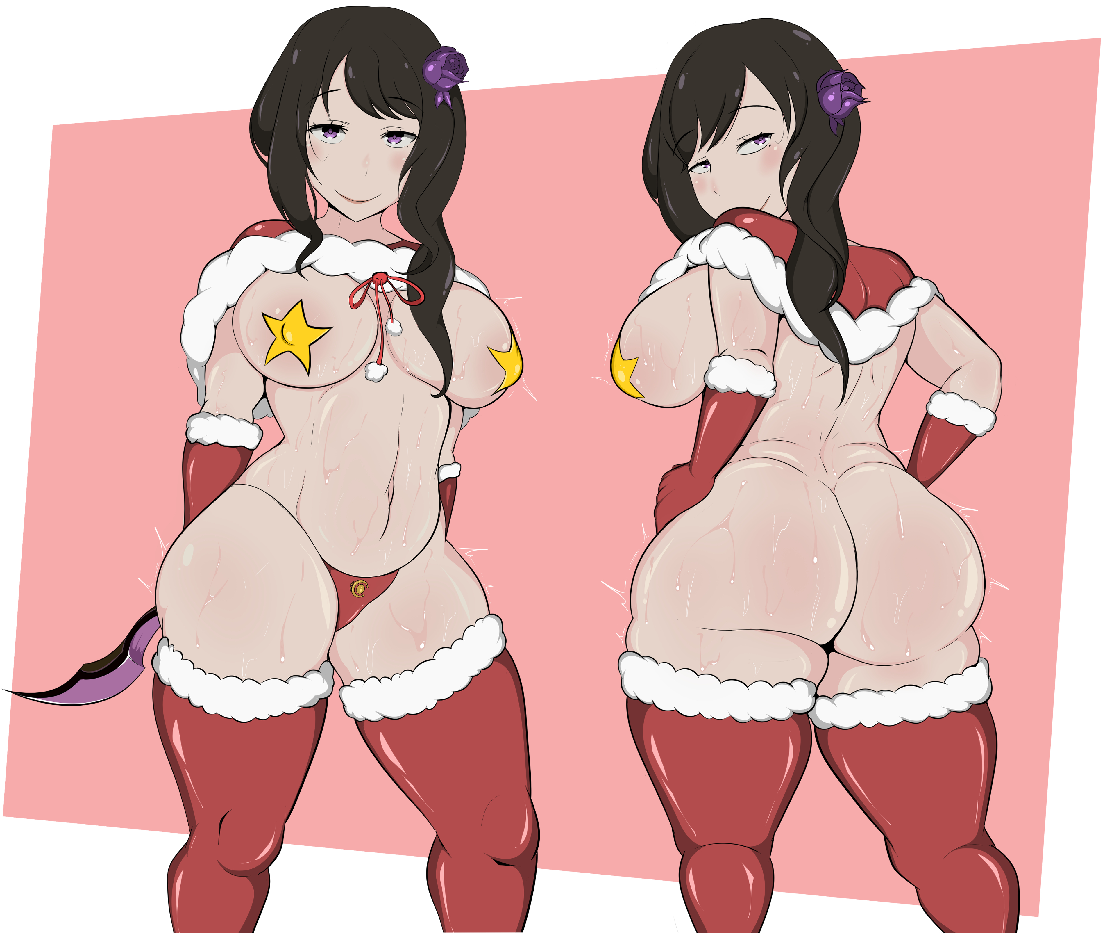 1girls, belly, breasts, christmas, christmas outfit, elsa granhilte, leo el random, re:zero kara hajimeru isekai seikatsu, solo female, star pasties, stockings, tagme