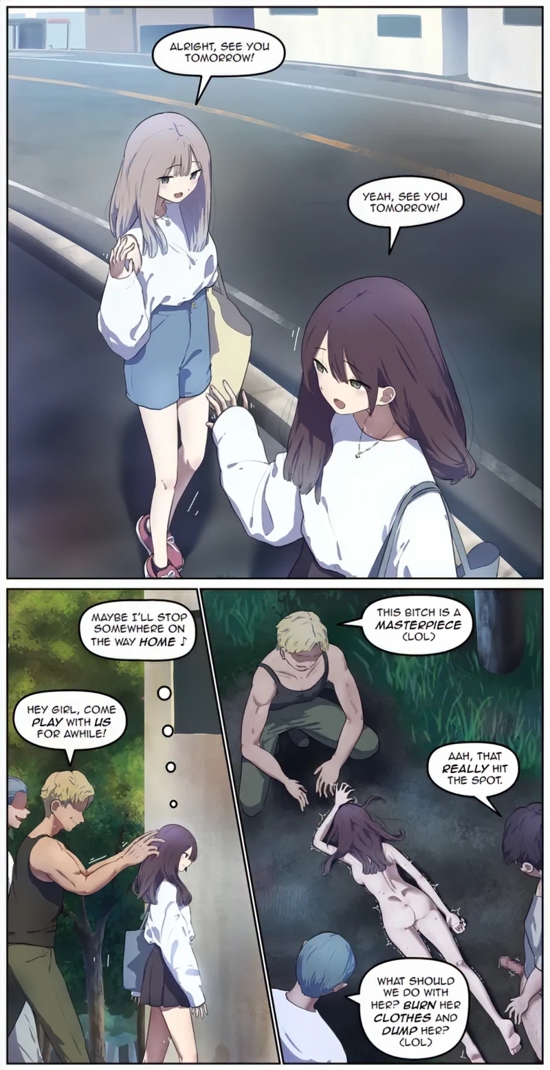 abuse, after rape, after sex, comic, english, english dialogue, english text, female, femsub, fest (artist), male, maledom, multiple boys, multiple males, rape, translated