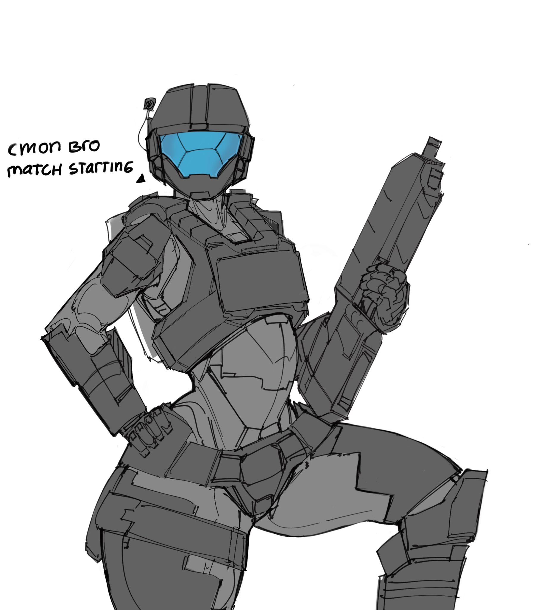 assault rifle, big thighs, child bearing hips, dialogue, femboy, gun, halo, halo (game), halo (series), male, power armor, spartan (halo), spl4ts, text