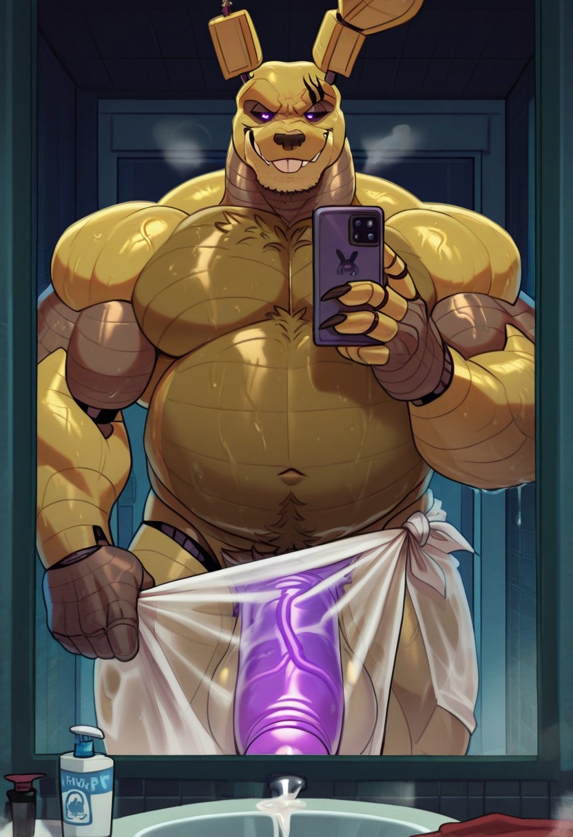 1boy, after shower, ai generated, balls, bathroom, beer belly, big balls, big penis, civitai, five nights at freddy's, five nights at freddy's 3, flaccid, flaccid penis, hairy, hairy chest, hairy male, hanging balls, hanging penis, happy trail, invitation, inviting, inviting to fuck, inviting to sex, inviting viewer, looking at viewer, looking up, male, male only, massive balls, massive penis, mirror, mirror reflection, mirror selfie, muscles, muscular, muscular male, musk, musk clouds, musky cock, penis, phone, rabbit boy, rabbit ears, rabbit humanoid, scar, scar across eye, scar on face, shower, shower room, smile, smiling, smiling at viewer, smirk, smirking, smirking at viewer, springtrap, springtrap (fnaf), springtrap (kidde jukes), steam, steaming, steaming body, sweat, sweatdrop, sweating, sweaty, sweaty body, taking photo, taking picture, taking selfie, teasing, teasing viewer, towel, towel around waist, towel only, transparent towel, veins, veiny, veiny muscles, visible penis