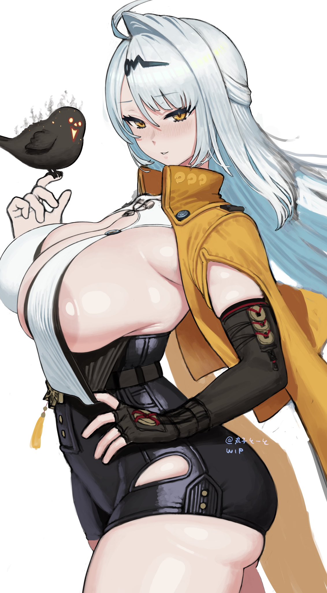 areola slip, areolae, ass, big ass, bird, breasts, female, looking at viewer, pulling clothing, sideboob, tagme, tagme (artist), wip, yixuan (zenless zone zero), yunkui summit, zenless zone zero