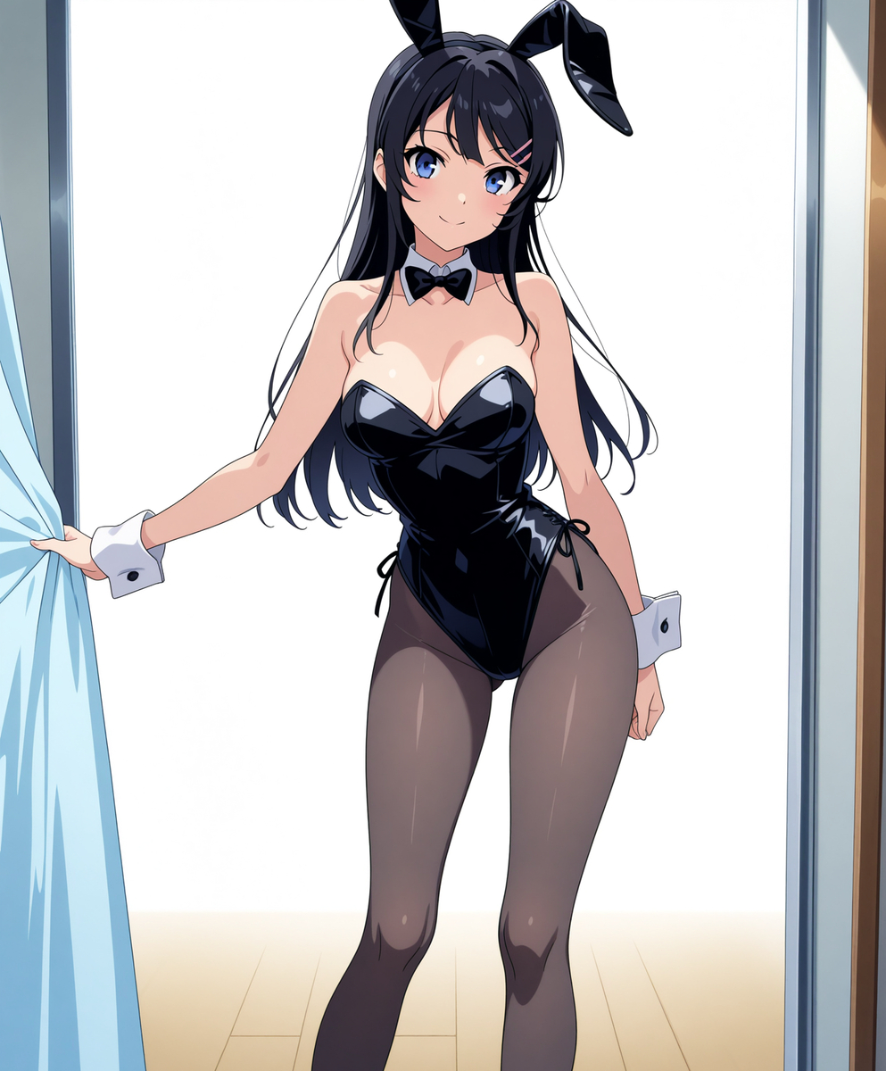 1girls, ai generated, black bunnysuit, bluu ai, bunny ears, bunnysuit, female, playboy bunny, sakurajima mai, seishun buta yarou wa bunny girl senpai no yume wo minai, solo