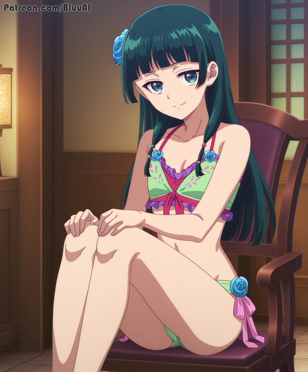 1girls, ai generated, bluu ai, female, female only, green lingerie, kusuriya no hitorigoto, lingerie, maomao (kusuriya no hitorigoto), solo