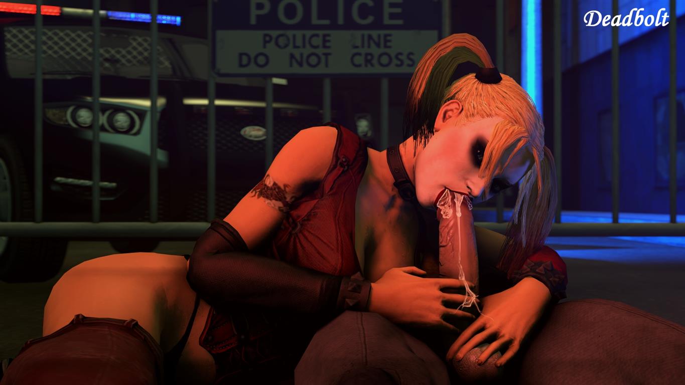 1girls, 3d, batman (series), batman: arkham city, blowjob, cleavage, cum, cum in mouth, cum inside, dc, dc comics, deadboltreturns, fellatio, female, female focus, harley quinn, harley quinn (arkham city), harley quinn (arkham), male, oral, source filmmaker, straight, tattoo