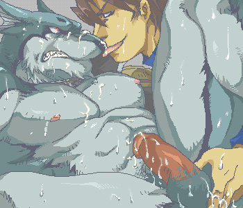 furry human interspecies lowres male wolf yaoi