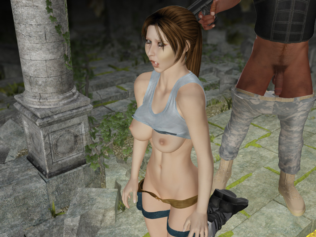 3d eyeteeth female firearm handgun human lara_croft lara_croft_(classic) male tagme tomb_raider unseen_male_face weapon