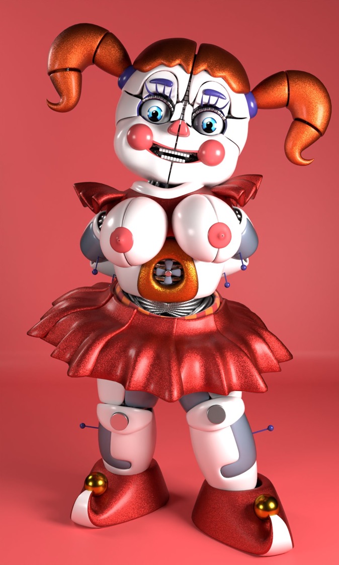 3d, baby (fnafsl), blue eyes, breasts, circus baby, circus baby (fnaf), circus baby (original), clown, clown girl, exposed breasts, five nights at freddy's, robot, robot girl, solo, solo female