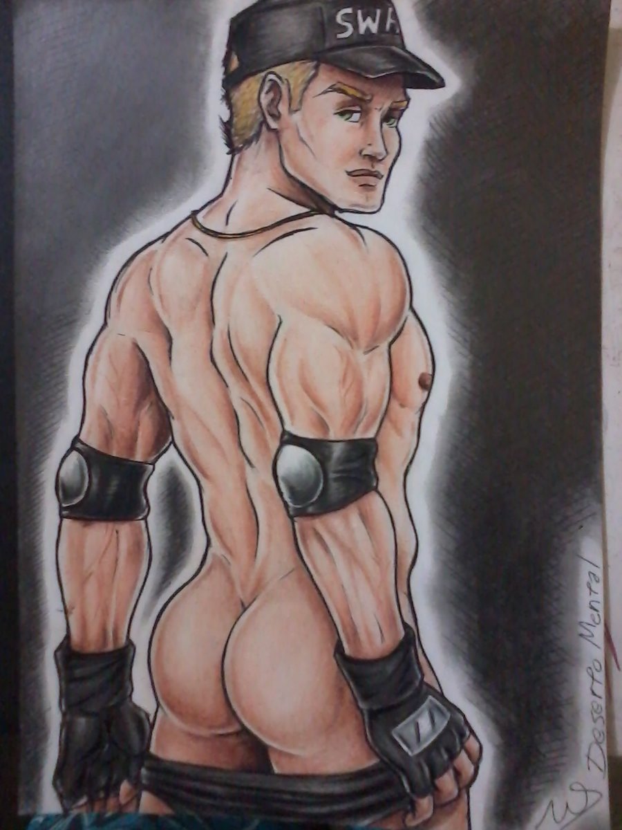 1boy ass blonde_hair butt butt_focus desertomental gloves green_eyes human human_only kurtis_stryker looking_at_viewer male male_only mortal_kombat necklace nipples shirt_removed shoulder_pads solo tagme toned toned_male uncensored underwear_down yaoi