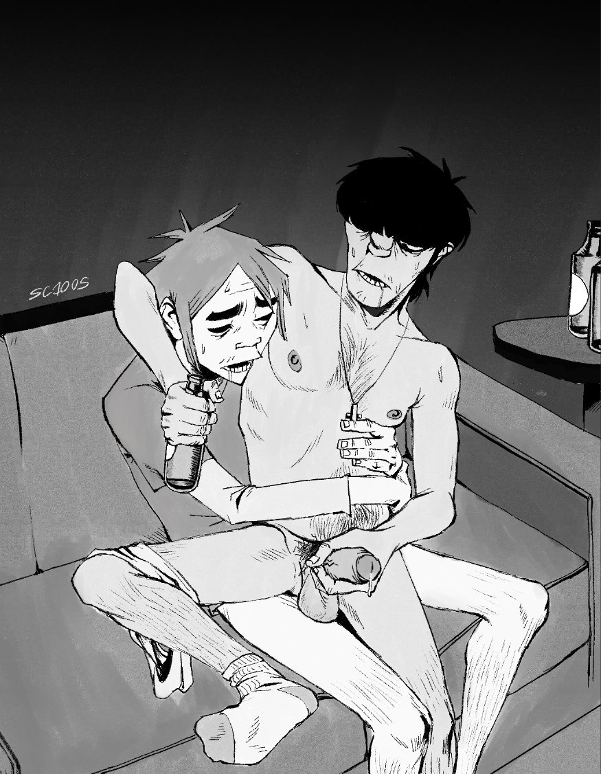 2boys, 2d (gorillaz), ambiguous penetration, drool, drooling, drunk, drunk male, drunk sex, gay, gay anal, gay sex, gorillaz, jerking off, jerking off another, jerkingoff, jerkingoff another, male, male focus, male only, male penetrated, male penetrating, male penetrating male, male/male, masturbating, masturbating while penetrated, masturbation, murdoc niccals, precum, precum on penis, precum string, scaredycat 1005, sweat, sweatdrop, upside down cross, yaoi