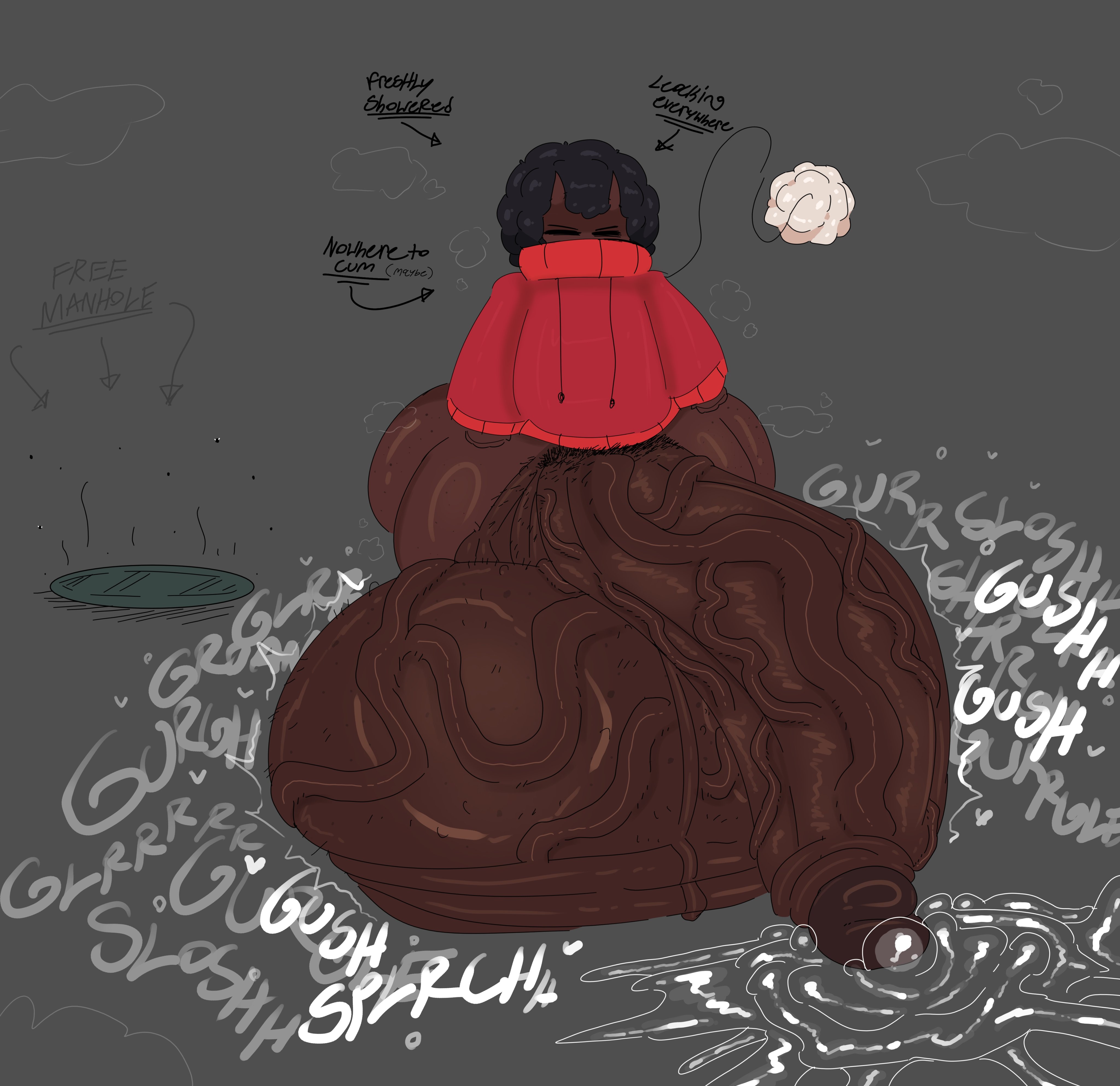 balls sound effects, clouds, dark skin, dark-skinned femboy, dark-skinned male, dark-skinned sissy, dark-skinned twink, enis, femboy, hair, hairy penis, humanoid, hyper balls, hyper penis, hyper throb, leaking cum, male, manhole, meat wall (body type), miffy (slinkmayker), penis bigger than body, precum, pulsating cock, slinkmayker, smelly, smelly cock, smoke, smoking, solo, sweating, text, throbbing balls, throbbing penis, veiny, veiny balls, veiny penis, wet dream