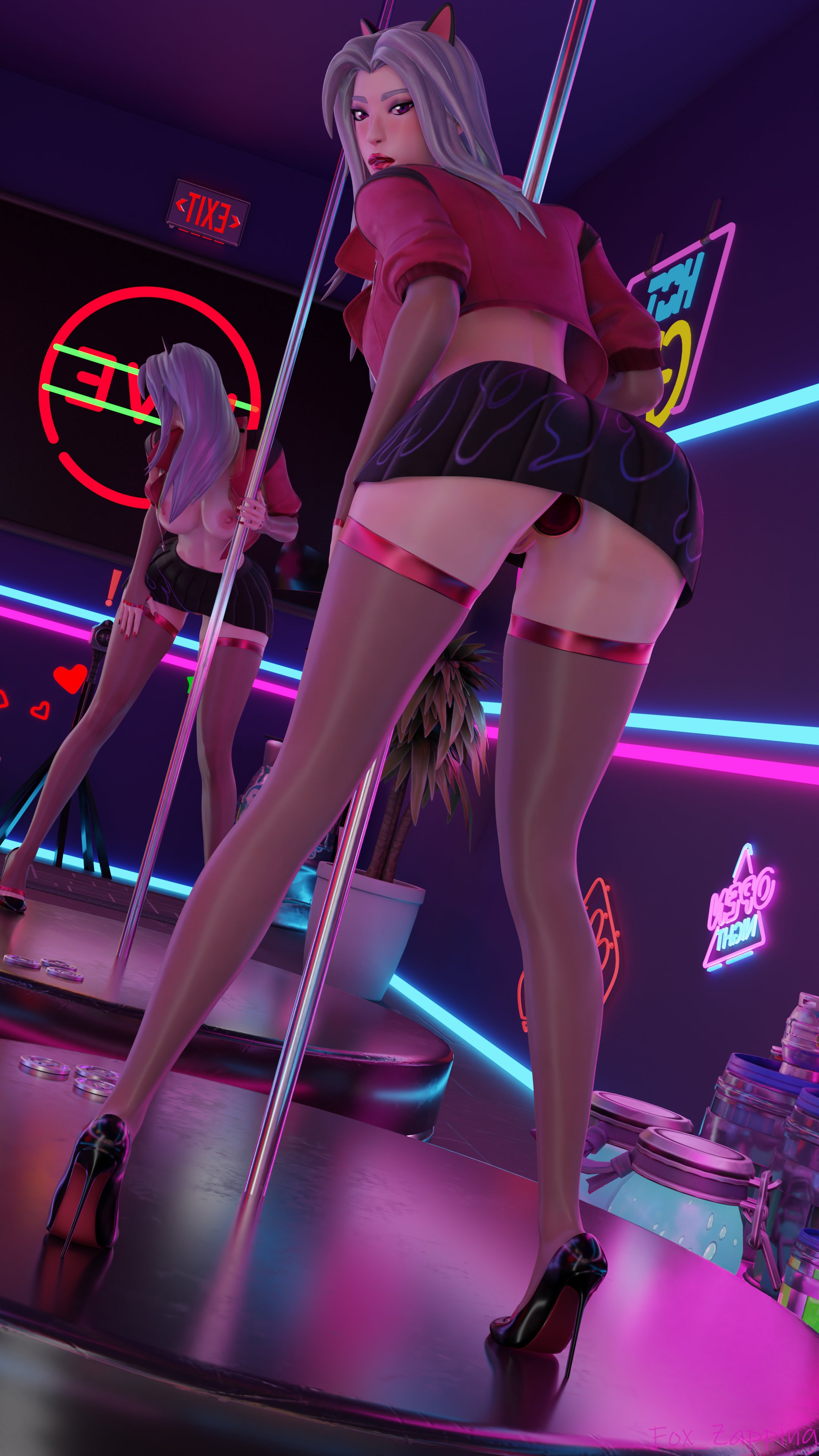 breasts, exposed pussy, female, female only, fortnite, fox zapping, haruka of the masks, heels, heels fetish, high heels, miniskirt, plug (sex toy), pose sexy, prostitute, prostitution, revealing clothes, short, short skirt, skimpy clothes, skirt, skirt lift, socks, white hair