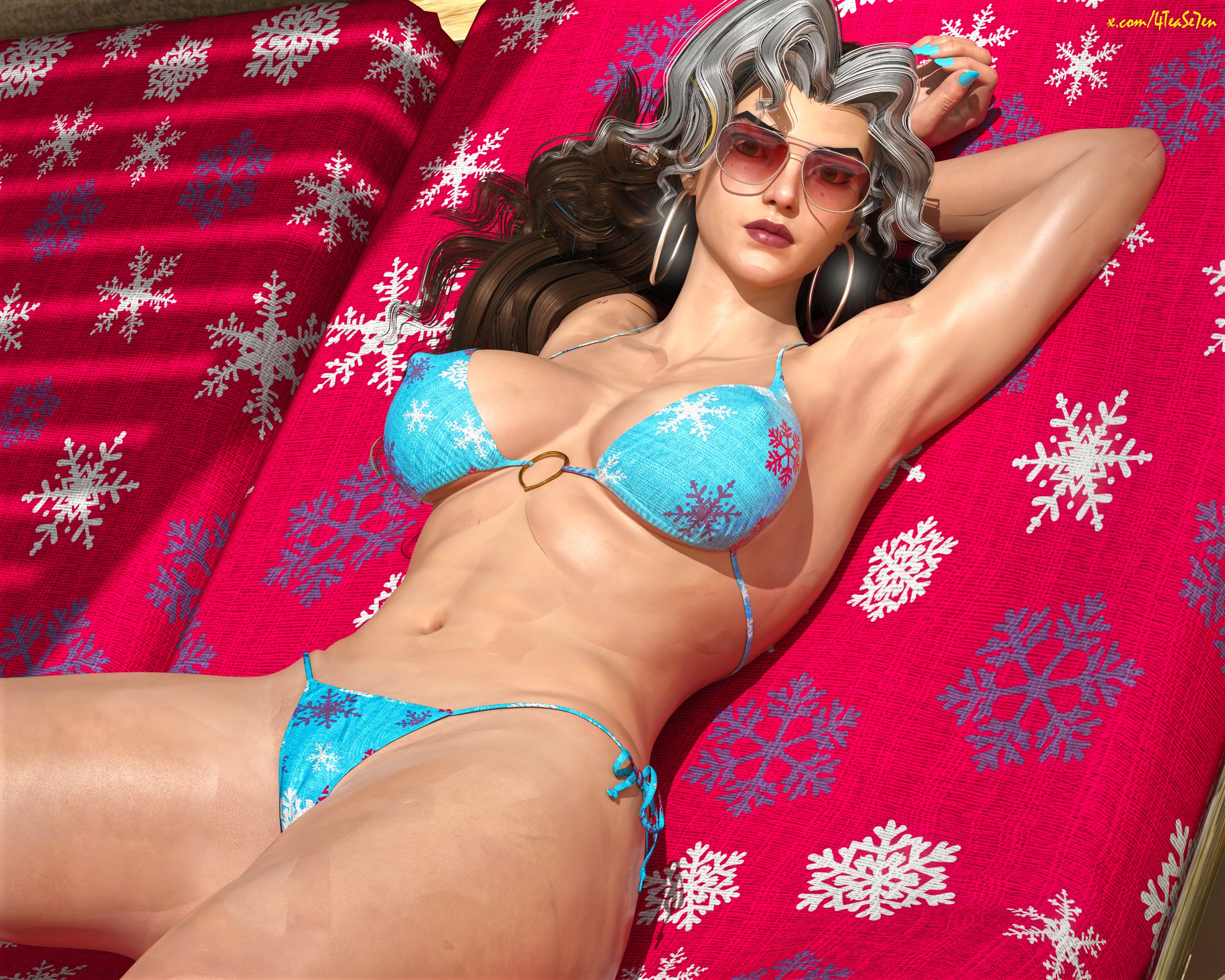 1female, 1females, 1girls, 3d, 3d (artwork), 3d model, 3d render, 3dcg, 3dx, 4tease7en, abs, agent 4 tea se7en, anna marie, areola bulge, areolae visible through clothing, armpit, armpit crease, armpits, athletic, athletic body, athletic female, bathing suit, beach, belly, belly button, big boobies, big breasts, big thighs, bikini, bikini bottom, bikini bra, bikini only, bikini top, blue bikini, blue bikini bottom, blue bikini only, blue bikini top, blue nail polish, blue swimsuit, blue swimwear, breasts, brown hair, bushy hair, camel toe, cameltoe, caucasian, caucasian female, christmas, christmas bikini, christmas clothing, christmas outfit, christmas theme, comic book character, curvaceous, curvaceous body, curvaceous female, curvaceous figure, curvaceous hips, curvaceous thighs, curvy, curvy females, curvy figure, curvy hips, curvy thighs, earrings, erect nipples, fair skin, fair-skinned female, fanart, female, female focus, female only, festive, girl, girl only, glistening, glistening body, glistening skin, half naked, half nude, hands behind head, high quality, holiday clothing, holidays, hoop ear ring, hoop earring, hoop earrings, hoop earrings oversized, hourglass figure, hourglass figured female, huge boobies, huge boobs, huge breasts, legs, legs apart, legs spread, light skin, light-skinned female, long hair, looking at camera, looking at viewer, lying, lying down, lying on back, marvel, marvel comics, marvel rivals, midriff, multicolored hair, muscular, muscular arms, muscular female, muscular legs, muscular thighs, mutant, mutant (marvel), nail polish, nails, nails painted, navel, netease games, nipple bulge, nipples, nipples visible through bikini, nipples visible through bra, nipples visible through clothing, nipples visible through swimsuit, painted nails, pale skin, pale-skinned female, pinup, pinup girls, pinup pose, pokies, poking out, pussy visible through bikini, pussy visible through swimsuit, pussy visible through thong, relaxing, render, rendered, rogue (marvel rivals), rogue (x-men), shiny skin, snowflake, snowflake print, solo, solo female, solo focus, staring, staring at viewer, sunbathing, sunglasses, superhero, superheroine, sweat, sweaty body, sweaty breasts, sweaty legs, sweaty thighs, swimsuit, swimwear, thicc, thicc breasts, thicc thighs, thick, thick boobs, thick bottom lip, thick breasts, thick eyebrows, thick hips, thick legs, thick lips, thick thighs, thighs, thong, thong bikini, thong bikini bottom, tight clothes, tight clothing, tight fit, tight pussy, tinted eyewear, vacation, video game, video game character, video game franchise, video games, voluptuous, voluptuous body, voluptuous female, wavy hair, white and brown hair, white girl, white streak, white woman, x-men