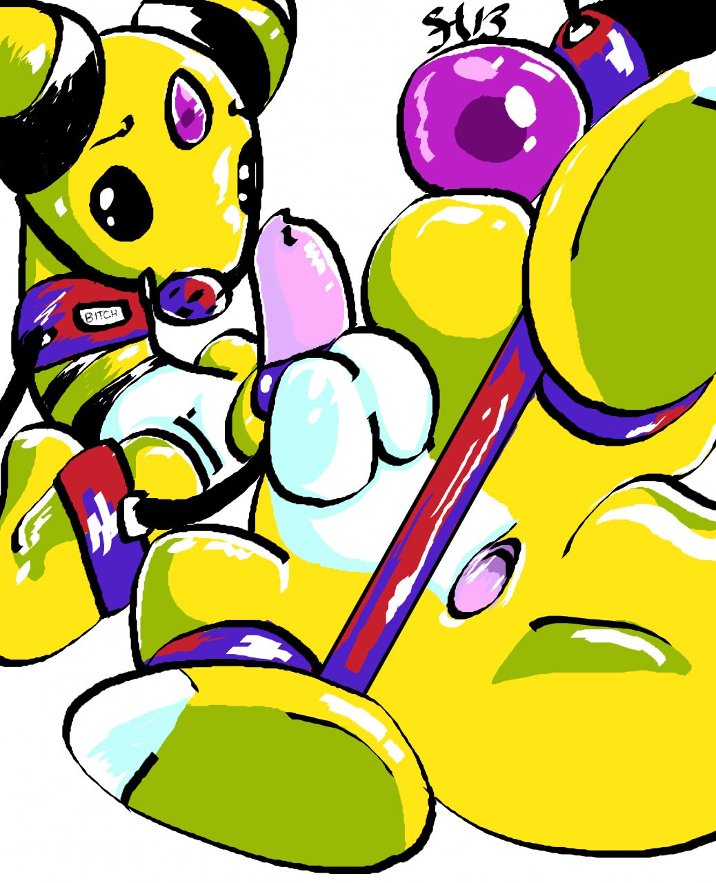 1boy 2013 ampharos anus ass ball_gag black_eyes bondage cock_ring erection furry gag handcuffs hauntzor male male_only nintendo penis pokémon_(species) pokemon pokemon_(species) pokemon_gsc solo spreader_bar tail testicles text video_games white_background yellow_fur