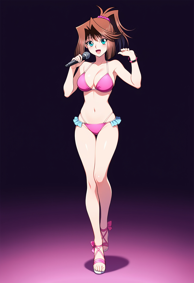 1girls ai_generated bikini full_body pink_bikini solo swimsuit tea_gardner yu-gi-oh!