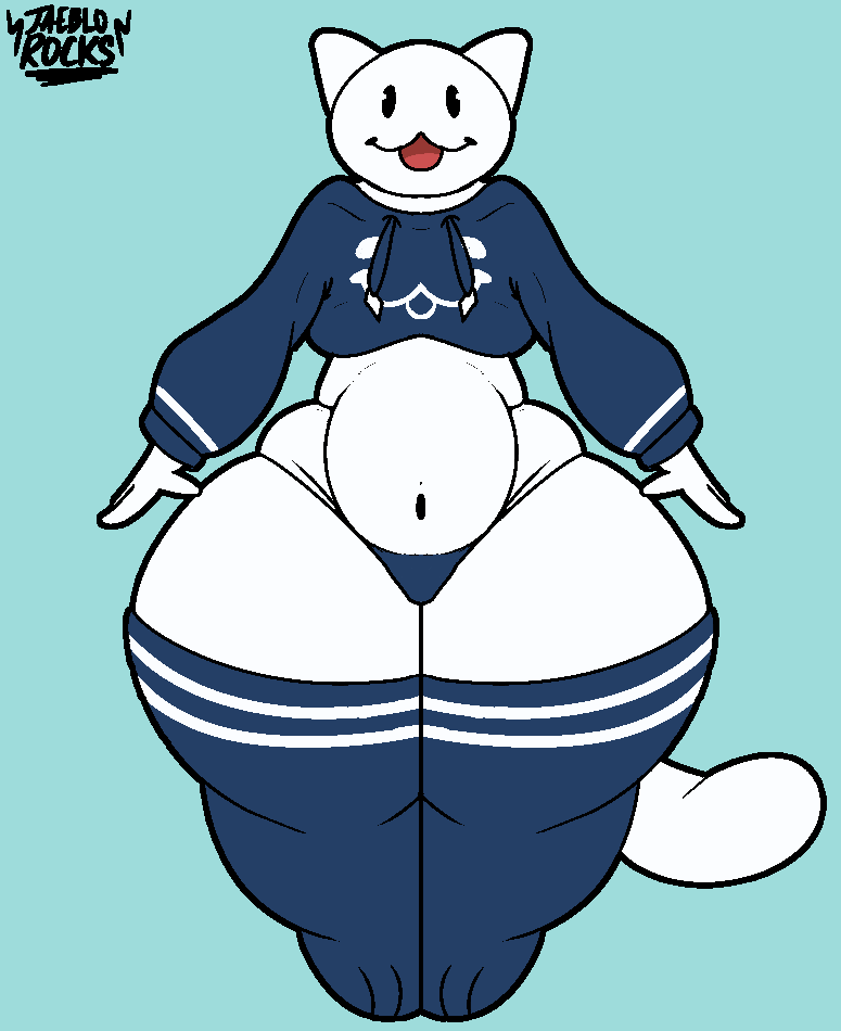 2025 anthro artist_name ass big_butt biped black_eyes blue_clothing clothed clothing crop_top digital_drawing_(artwork) digital_media_(artwork) domestic_cat english_text eyebrows felid feline felis femboy fur hair huge_butt hyper hyper_butt jaeblo_(jaeblorocks) jaeblorocks legwear long_tail looking_at_viewer male male_anthro mammal model_sheet overweight overweight_anthro reflective_body shaded shirt simple_background sketch smile solo t-pose tail text thick_thighs thigh_highs topwear white_body white_ears white_eyes white_fur white_hair white_skin wide_hips