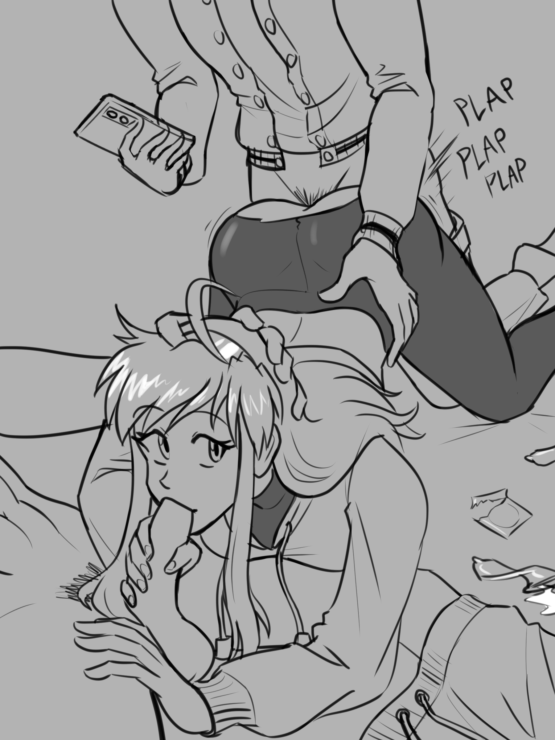 1girls, 2025, 2boys, 3/4 view, abs, ahoge, ambiguous penetration, artist upload, ass, athleisure wear, athletic, athletic female, athletic male, athletic wear, black and white, black leggings, black pants, black undershirt, blowjob, breezebender, clothed, clothed female, clothed male, clothed sex, condom, condom wrapper, condoms, crop hoodie, crop top, crop top hoodie, cum, cum in condom, digital art, digital drawing (artwork), digital media, digital media (artwork), doggy, doggy style, doggy style sex, double penetration, eyebrows, eyebrows visible through hair, eyelashes, eyes, face, female, from behind position, front view, functionally nude, grey background, greyscale, hairband, hand on head, hand on penis, hip grab, holding, holding head, holding object, holding penis, holding phone, hoodie, leggings, long hair, long sleeves, looking back, luccia (breezebender), luccia warden, lying down, male, motion lines, mouth, nose, oral, oral penetration, oral sex, original, original art, original artwork, original character, pants, pants down, penis, plap, plap (sound), plapping, plapping ass, recording on phone, ripped clothing, ripped leggings, ripped pants, side bangs, sketch, spitroast, threesome, thrust lines, thrusting, thrusting hard, thrusting into ass, tight clothes, tight clothing, tight fit, tight pants, tights, topwear, torn clothes, torn clothing, torn leggings, torn pants, used condom, used condoms, varsity jacket, work in progress, yoga pants
