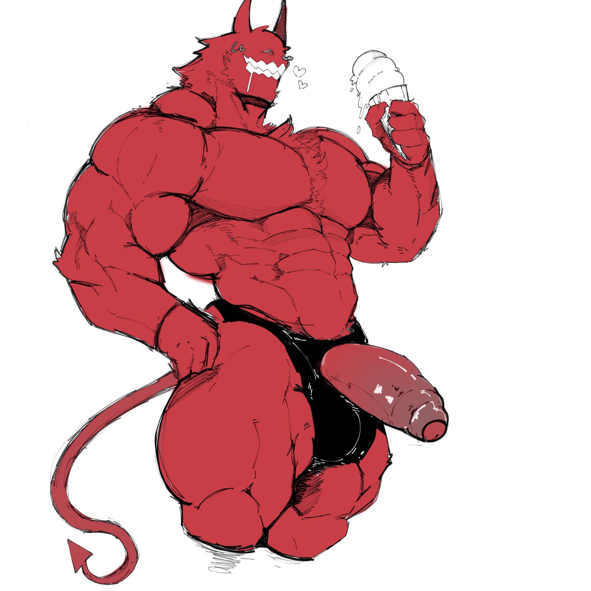 abbamusa410791, balls, bara, big balls, big muscles, big penis, boner, demon, erection, horns, huge cock, ice cream, male, male only, muscles, muscular, penis, penis out, solo, solo male, yaoi