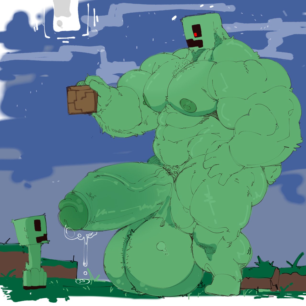 abbamusa410791, anthro, anthrofied, balls, balls on floor, bara, big balls, big muscles, big penis, boner, creeper, creeper (minecraft), erection, extreme size difference, huge cock, hyper, hyper balls, hyper muscles, hyper penis, male, male only, minecraft, minercraft, muscles, muscular, nude, penis, size difference, yaoi