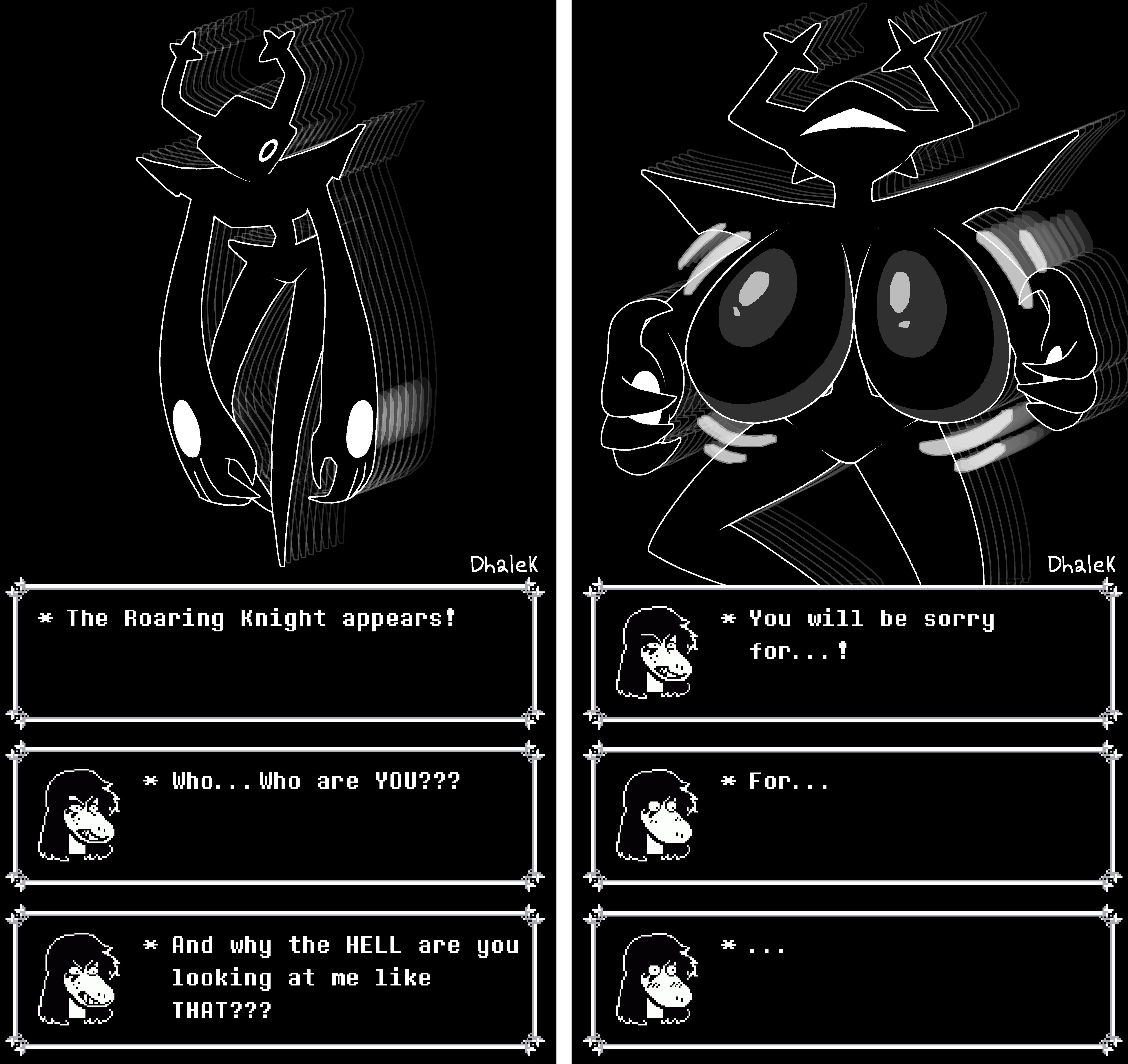 absurd res, anthro, antlers, armor, big breasts, blush, breast expansion, breast growth, breast growth (enlargement), breasts, deltarune, deltarune chapter 3, deltarune chapter 4, dhalek, expansion, female, growth, hair, headgear, helmet, hi res, horn, huge breasts, humanoid, looking at viewer, reptile, roaring knight, scalie, sequence, shadow creature, simple background, solo, susie (deltarune), text, undertale (series), video game character, video games