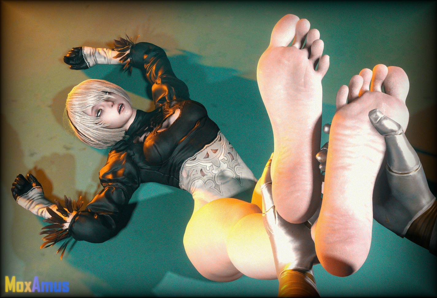 3d, 3d (artwork), ahe gao, atomic heart, ballerina, captured, captured heroine, catfight, censored, choke hold, choked, choking, clothed, clothing, controlled, crossover, damsel in distress, defeat, defeated, defeated hero, defeated heroine, defeated superheroine, dominant, dominant female, domination, drool, drooling, duo, eyelashes, eyes, eyes rolled back, eyes rolling back, feet, feet focus, feet up, female, female focus, female only, fight, fighting, foot fetish, grabbing, hair, hair physics, hair pull, head grab, head lock, helpless, hi res, humiliation, knocked out, leggings, limp, lying, mind break, mind broken, mindbreak, moxamus, multiple females, multiple girls, nier, nier (series), nier: automata, open mouth, passed out, peril, physics, questionable consent, ragdoll, robot, robot girl, robot humanoid, see-through, see-through clothing, slave, slave girl, sleeper hold, sleeping, sleepy, soles, soles fetish, speech, spread legs, stockings, submission, submission hold, submissive, submissive female, text, the twins, the twins (atomic heart), thick thighs, thighs, tights, unconscious, video games, watermark, wrestling, wrestling ring, yorha 2b