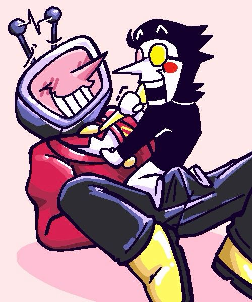 bulge, bulge through clothing, deltarune, deltarune chapter 3, gay, male, size difference, spamton g spamton, tenna (deltarune), tie pull, tv head, yaoi