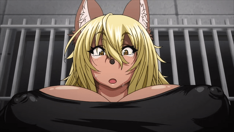 1girls, 2025, 20s, ajin ga osuki nan desu ne, alley, animated, blonde hair, breasts, dog ears, dog girl, dog nose, female, hairy, large breasts, mocha (ajin ga osuki nan desu ne), monster girl, queen bee (animation studio), sweat, tagme, tall female, tank top, yellow eyes