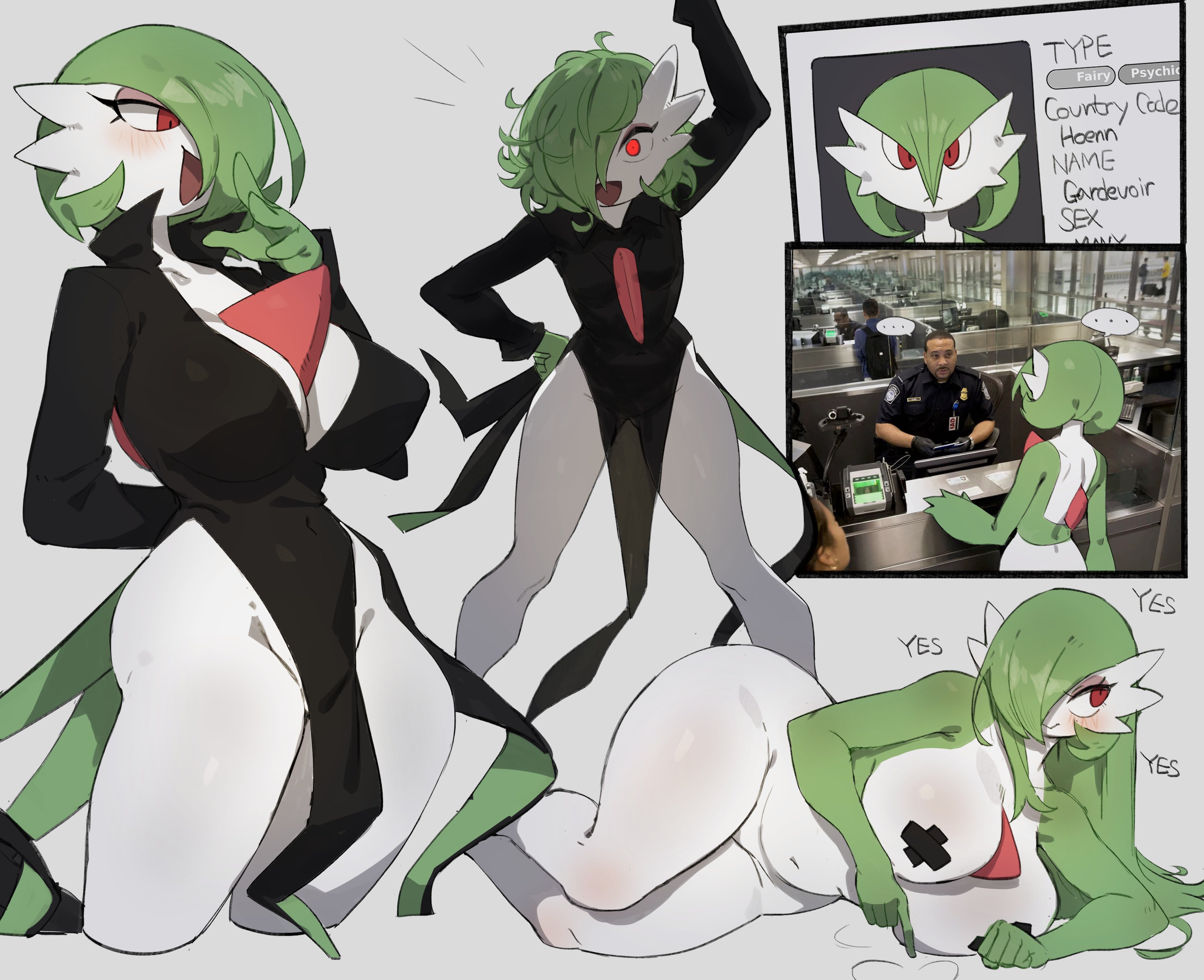 1girls, 2d, 2d (artwork), big breasts, breasts, female, female focus, flowerpigeon73, gardevoir, green hair, green hair female, nintendo, pokémon (species), pokemon, pokemon (species), red eyes, tatsumaki, tatsumaki (cosplay), thick thighs, thighs