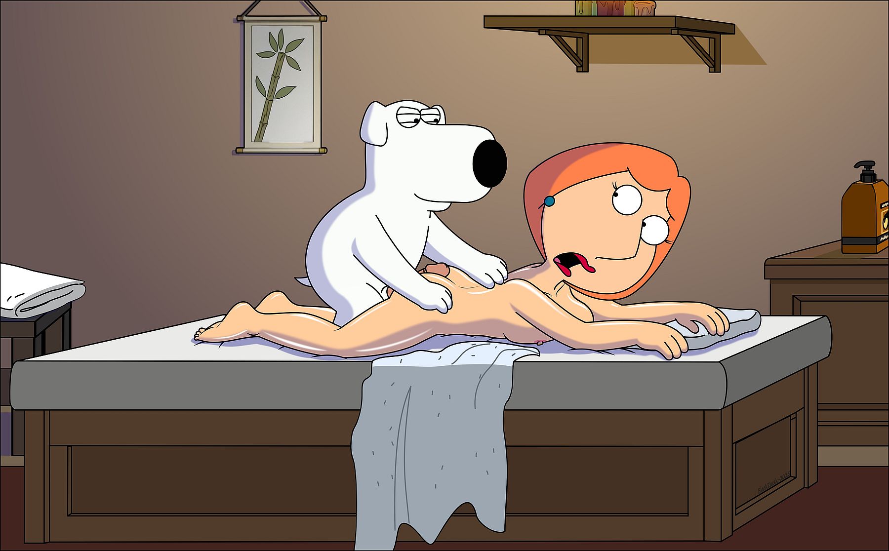 1boy, 1girls, 20th century fox, 20th century studios, barefoot, blackzacek, brian griffin, buttjob, family guy, female, fox corporation, fuzzy door productions, imminent rape, interspecies, lois griffin, male, massage table, mature female, milf, seth macfarlane, sex, short hair, short-haired female, straight, straight sex, zoophilia