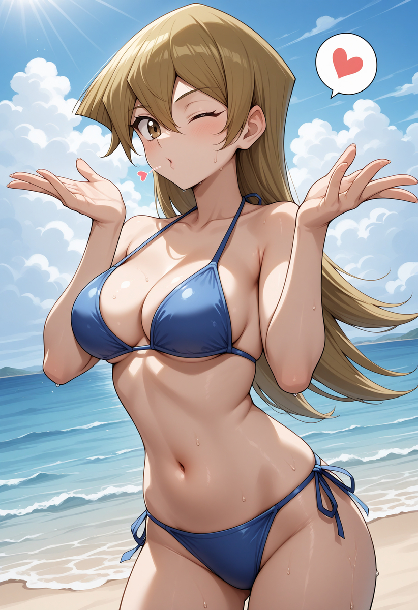 1girls, ai generated, alexis rhodes, bikini, blue bikini, female, solo, yu-gi-oh! gx