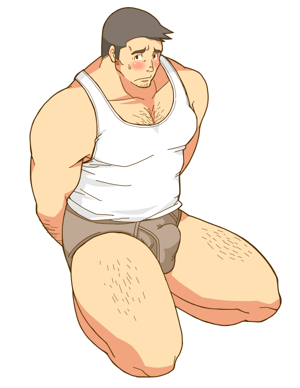 black_briefs black_hair black_underwear blushing blushing_at_viewer bulge bulge_through_clothing bulge_under_clothes dick_gumshoe gyakuten_saiban looking_at_viewer male_focus male_only tagme tank_top underwear underwear_bulge white_tank_top