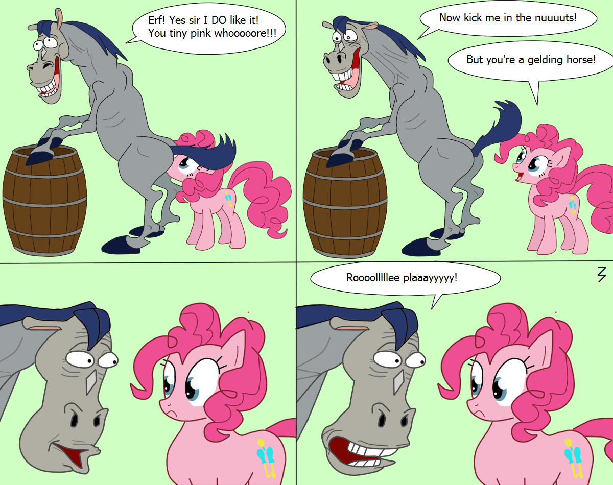 3pac barrel comic crossover female four_panels friendship_is_magic hooves licking_ass mr_horse my_little_pony nickelodeon pinkie_pie_(mlp) ren_and_stimpy rimming rimming_male straight_hair