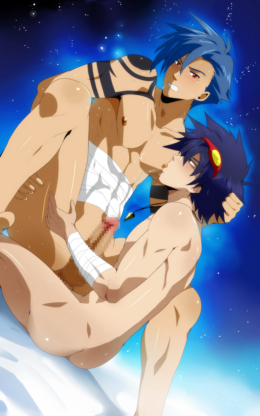 2boys anal black_monkey blackmonkey_pro censored gay kamina male male_only multiple_boys simon_(tengen_toppa_gurren_lagann) tengen_toppa_gurren_lagann yaoi