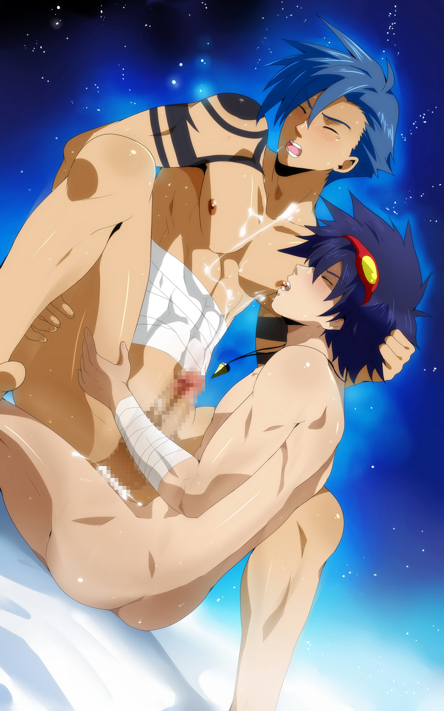 2boys anal black_monkey blackmonkey_pro censored gay kamina male male_only multiple_boys simon_(tengen_toppa_gurren_lagann) tengen_toppa_gurren_lagann yaoi