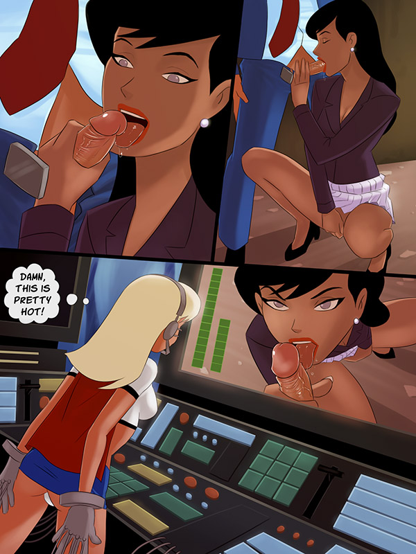 1boy, 2girls, black hair, blonde hair, blouse, clark kent, clothed, comic, dc, dc comics, dcau, erect penis, faceless male, fellatio, female, fingering, hair, kal-el, kryptonian, licking, lois lane, lois lane (dcau), long hair, male, masturbation, microskirt, miniskirt, multiple females, multiple girls, no panties, oral, oral sex, penis, shirt, skirt, squatting, sunsetriders7, supergirl, superman, superman (clark kent), superman (series), superman: the animated series, uncensored, white female, white male
