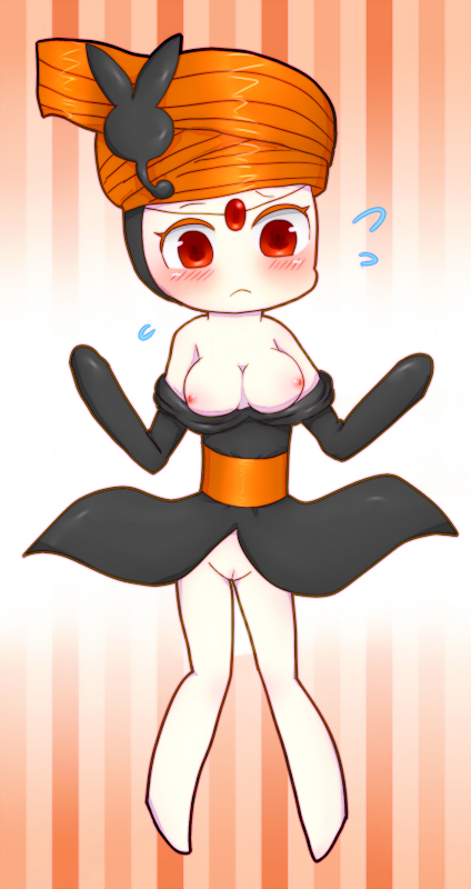 blush breasts clothes color female female_only meloetta nipples pirouette_form pokemon red_eyes solo standing tagme vulva