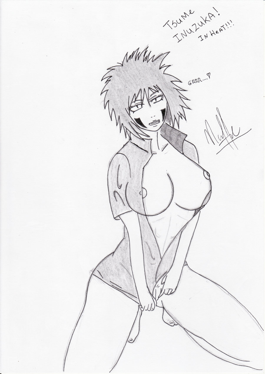 breasts female inuzuka_tsume large_breasts monochrome naruto naruto_(classic) nipples pussy